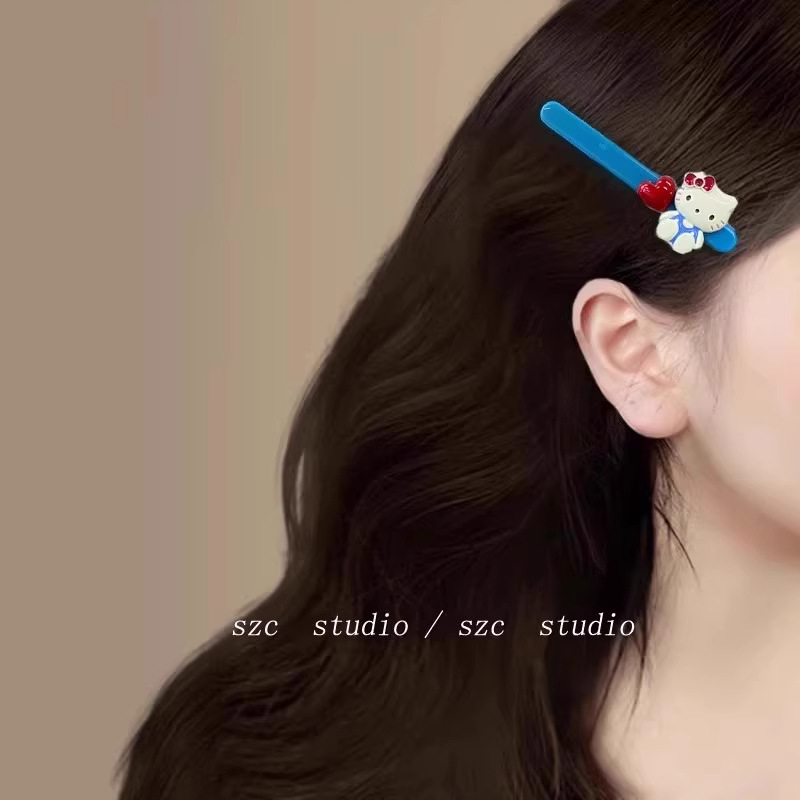 ブルーキティ猫ヘアピン女性のサイドクリップかわいいガーリーハートヘアピン bb クリップ前髪ヘアピン|undefined