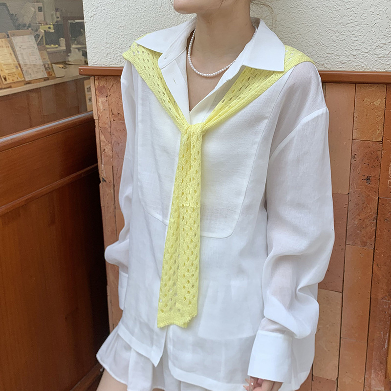 Mantón de protección solar para mujer, tejido de verano, sensación de alta calidad, habitación delgada con aire acondicionado, chaleco de color sólido, chal hueco cruzado