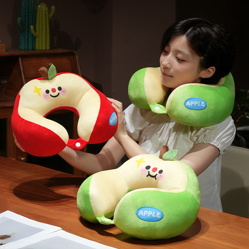 Sonriendo Apple jorobas en forma de U almohada de viaje almohada de cuello almohada de avión para dormir almohada de cuello columna cervical almohada de cojín portátil