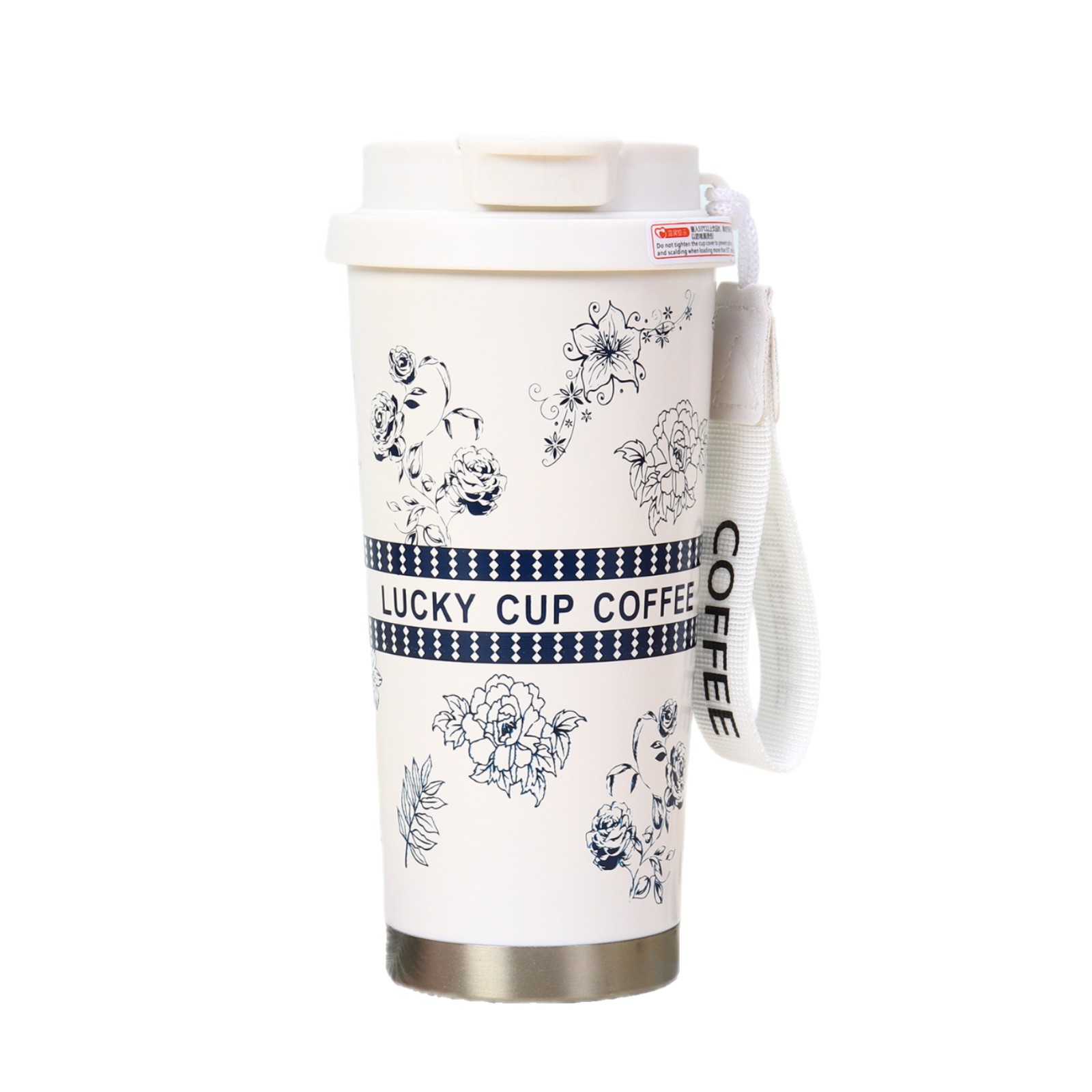 Hochwertiger, isolierter Becher aus Edelstahl 304 mit Maiglöckchenmotiv, ansprechendes Design, tragbare Trinkflasche für Mädchen, Vakuumisolierung für zwei Verwendungszwecke_voghion.com