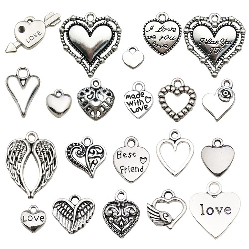 20 DIY Alloy Jewelry Accessories Necklace Solid Heart Ear Drops Hollow Love Pendant Handmade Bracelet Charms