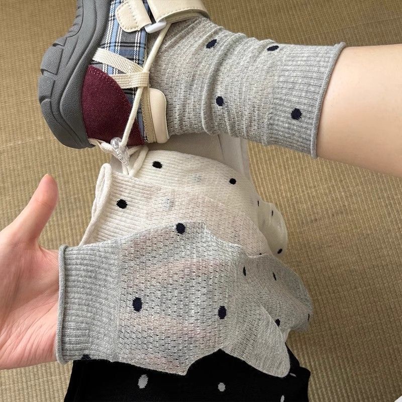 PIAK Mesh Breathable Wave Dot Mesh Curl Hollow Stacking Socks Women's Mid-length Socks Summer Thin Stockings Women's Summer