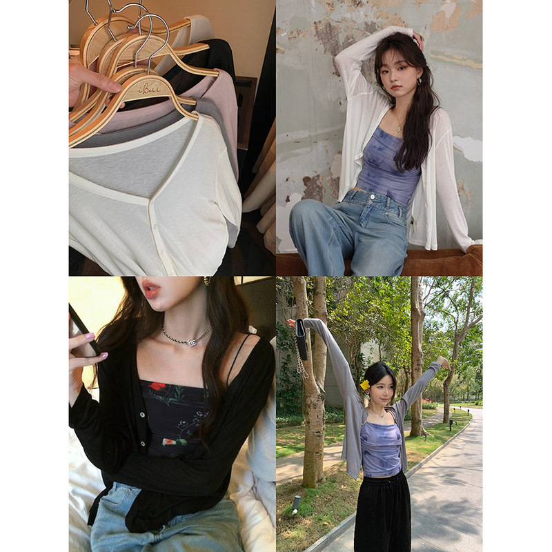 Lyocell NAIA acetate knitted sunscreen cardigan new all-match loose thin long sleeve top summer new G040809