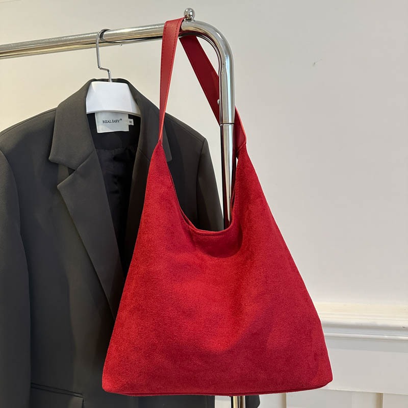 Summer Retro Frosted Suede Bag 2026 New Trendy Solid Color Underarm Bucket Bag Large Capacity Shoulder Bag