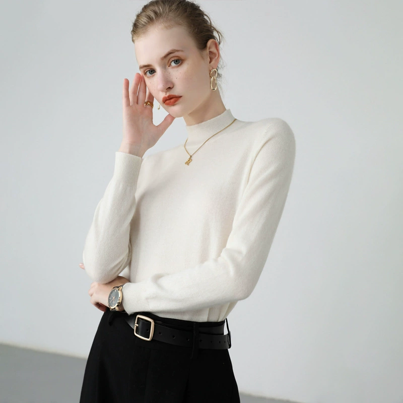 Кашемировый свитер с высоким воротом, Женский 2023, новый однотонный короткий мягкий восковой свитер, шерстяная вязаная Базовая рубашка, осень и зима