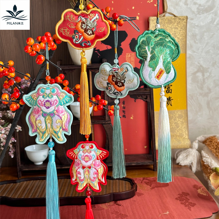 Año del Caballo chino tela bordada trilla bolsa de flores de Año Nuevo decoración de barril de flores de Año Nuevo colgante de maceta colgante bolsa de bendición image 4