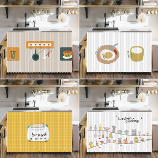 Nordic fabric kitchen door curtain restaurant oil-proof smoke-proof half-Curtain restaurant kitchen partition curtain punch-free hanging curtain