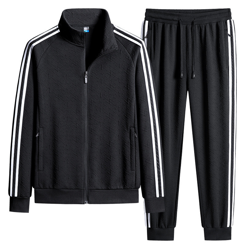 Men's Clothing Spring and autumn men's casual classic three bar suit sweatshirt with sports trousers two piece men's running suit_voghion.com