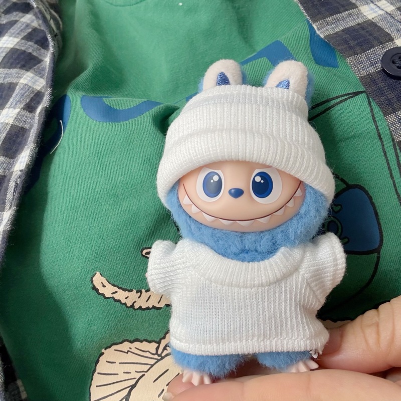 LABUBU4.0心底密码搪胶毛绒挂件小鼻噶公仔衣服白色弹力衫套装|undefined