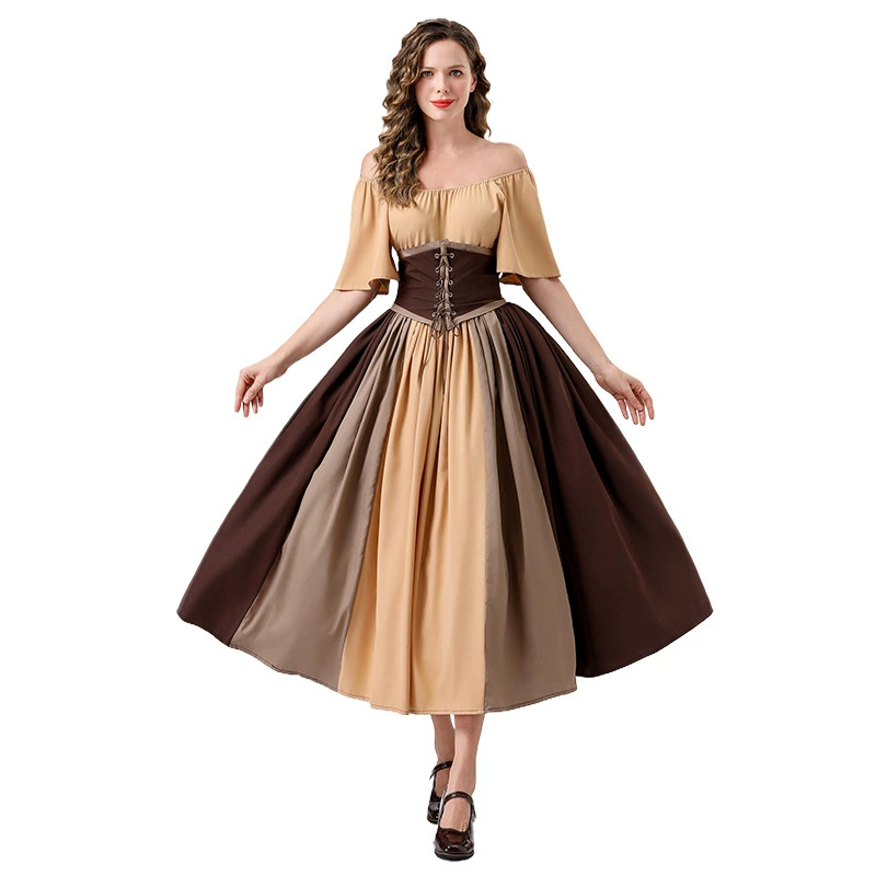 Retro dress, fitted brace, small princess costume, skirt, evening dress, European style, open shoulders