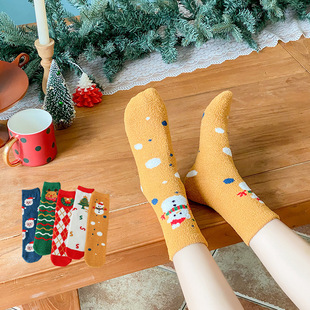 Autumn and Winter straight snowman coral velvet socks women's home floor mid-calf confinement plush warm sleep socks