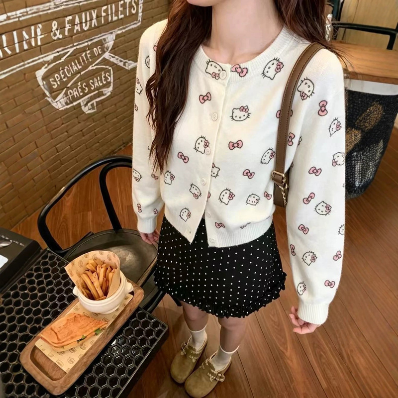Korean-style sweet and cute cartoon knit cardigan for women, autumn lazy-style round-neck sweater, soft and comfortable top, trendy Korean-style sweet and cute cartoon knit cardigan for women, autumn lazy-style round-neck sweater, soft and comfortable top, trendy