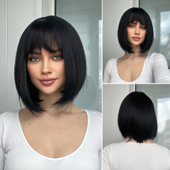 メーカー直販の人気商品である前髪ブラックboboショートヘア欧米化学繊維かつら女性の全頭カバーwigs
