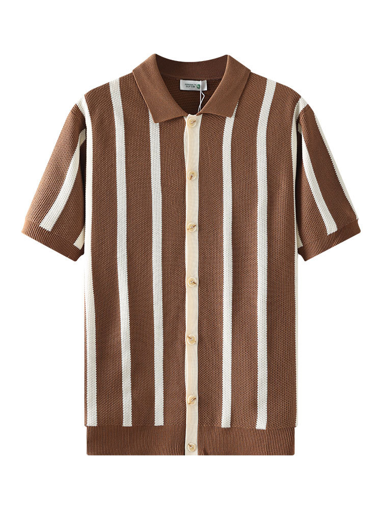 Vestido de hombre antiguo dinero de hielo de seda de punto polo camisa de hombre de verano de manga corta con la tapa cardigan retro camisa de polo casual hombre