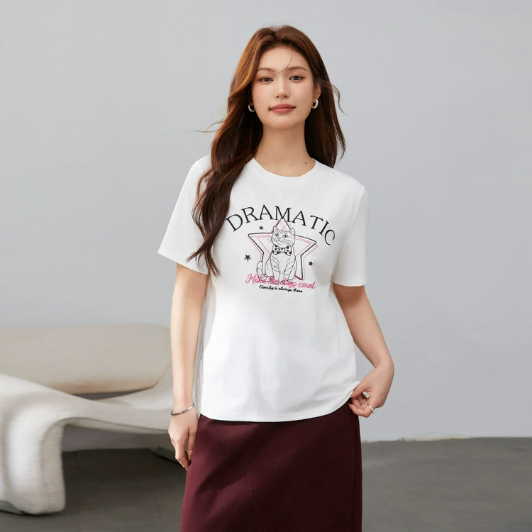 Повседневная молодежная простая элегантная футболка для похудения, женская одежда больших размеров для пышных женщин, весна 2025, новый стиль