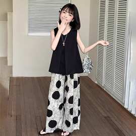 女童夏季套装2026新款女大童夏日洋气女孩无袖背心阔腿裤薄两件套