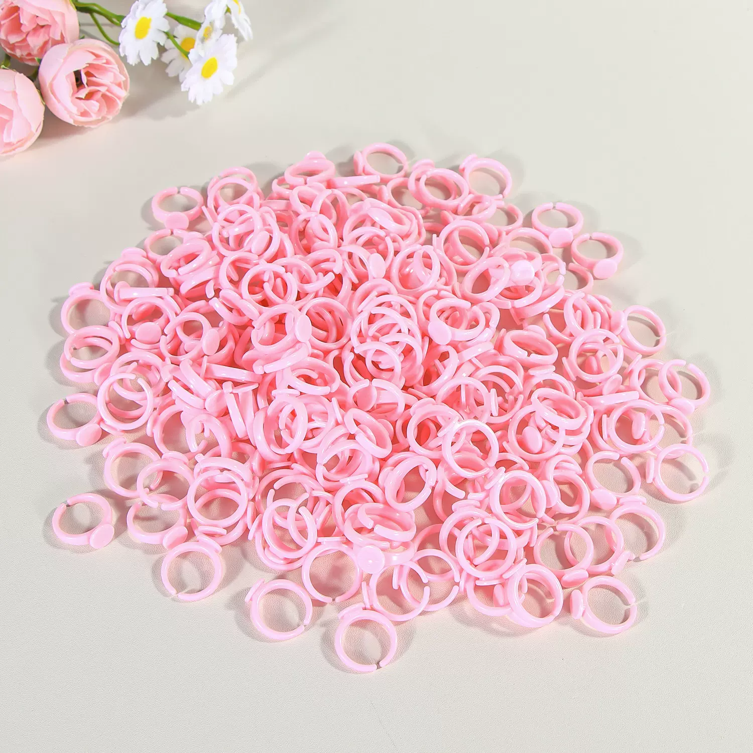 厂家批发粉色戒指托diy半成品儿童饰品配件塑料开口环儿童手工