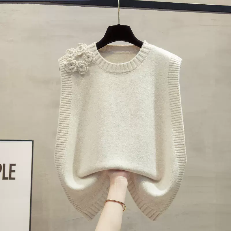 时尚通勤减龄简约无袖马甲外穿显瘦纯色休闲气质圆领针织衫马夹女