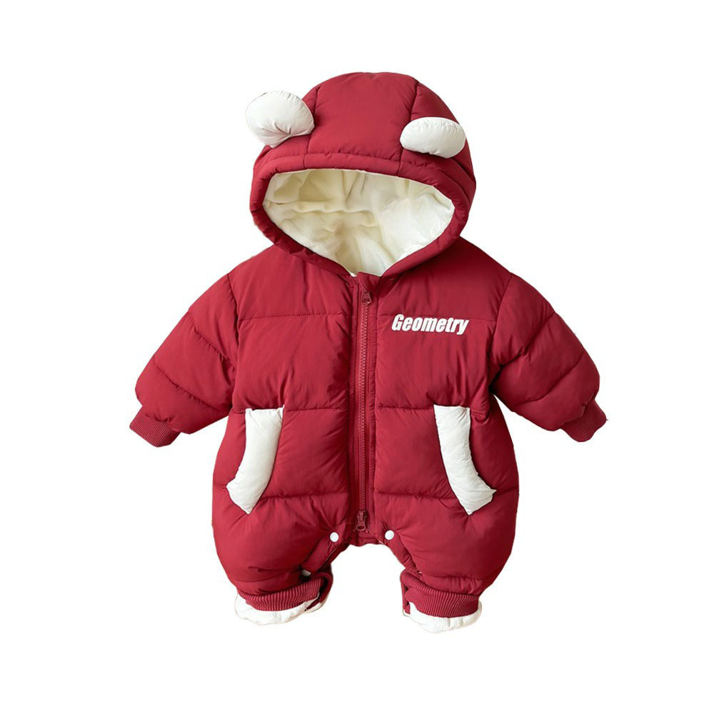 Ropa coreana de algodón para bebés, ropa de invierno, mamelucos para hombres de estilo occidental, ropa exterior acolchada de terciopelo, mono con estampado de letras