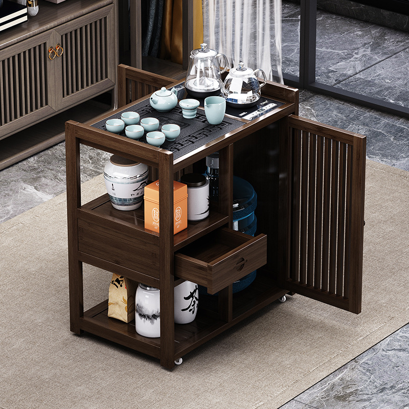 Mobile Tea Table Small Tea Table Household Chinese Tea Cabinet Tea Car Tea Table with Wheels Kung Fu Tea Set suit and Water Boating