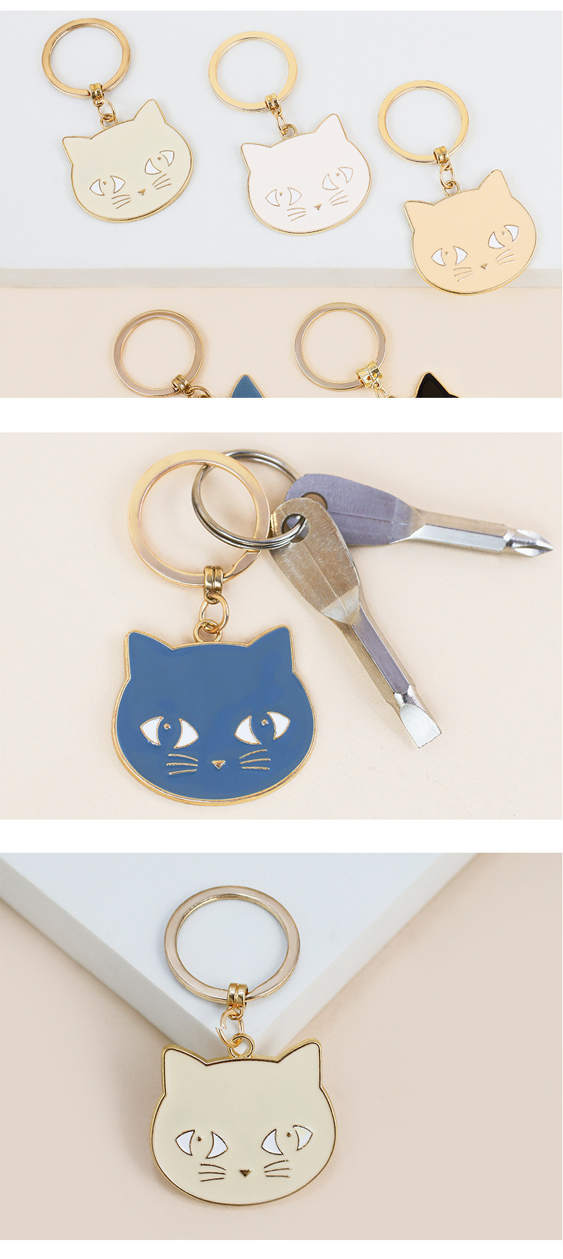 Simple Alloy Animal Big Face Cat Keychain Wholesale Nihaojewelry display picture 3