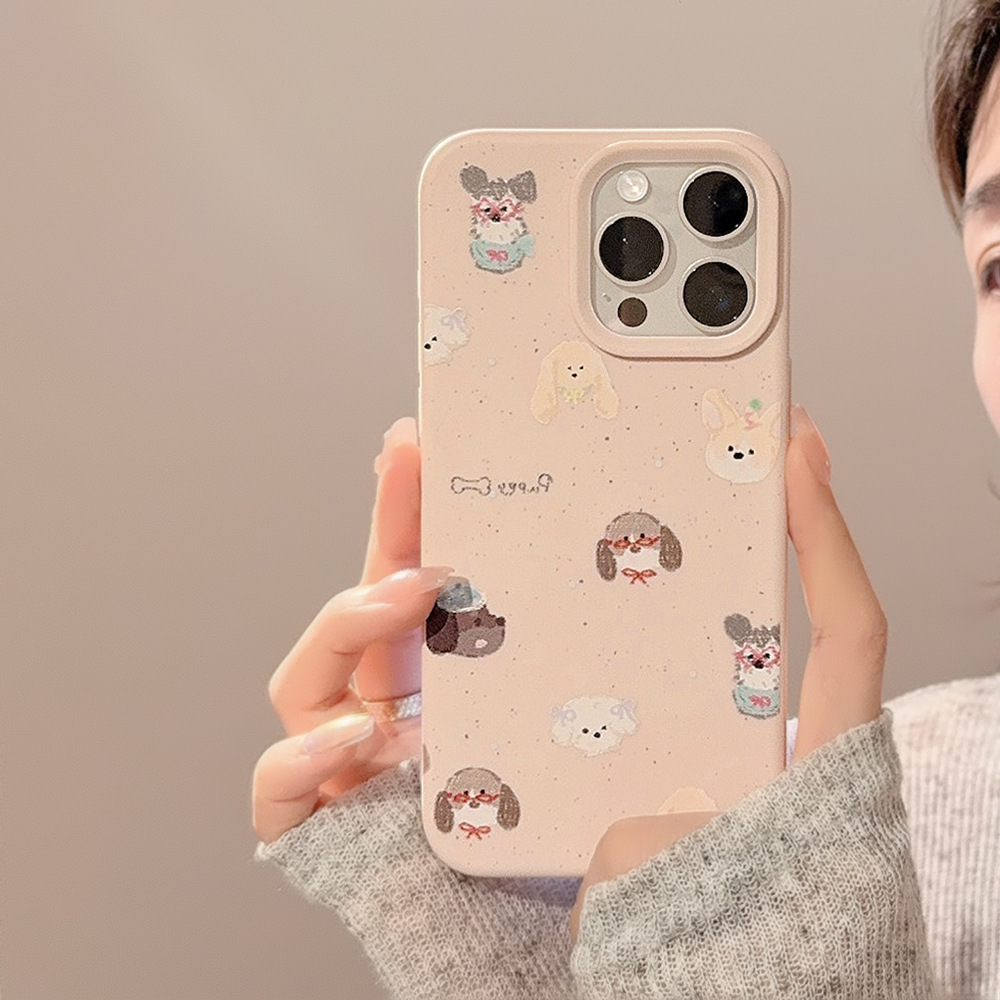 El cachorro de dibujos animados con salpicaduras de tinta de nicho se aplica a la caja del teléfono iphone15 13 Apple 16ProMax pareja 14P suave