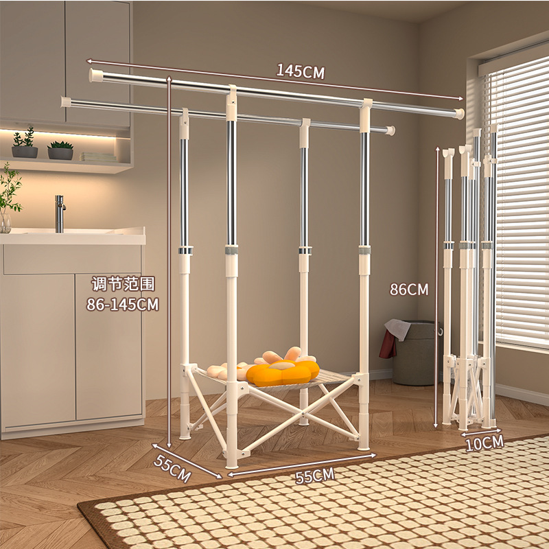 Install stainless steel+pearl white double pole with net pocket