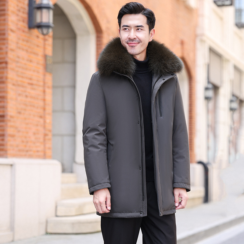 Men's Removable down Liner down Jacket Fur Collar Hooded Windproof Warm Multi-Color Optional Mid-Length Jacket