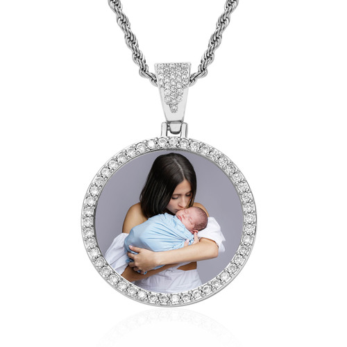 European and American necklace personalized photo memory round picture frame medal solid pendant hip-hop jewelry necklace