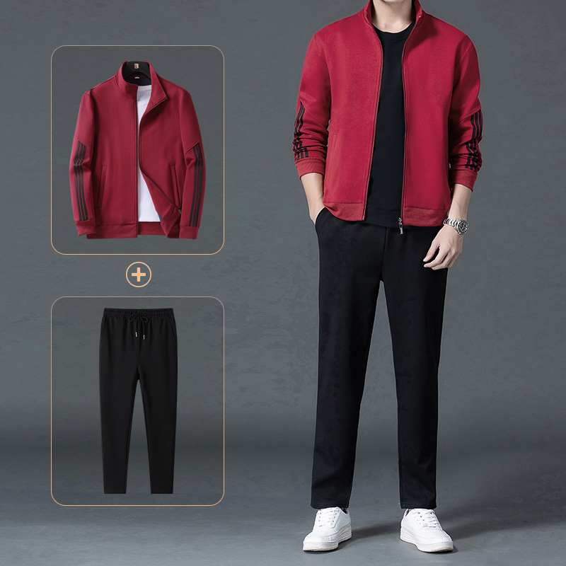 Trajes deportivos de tres barras transfronterizos de primavera y otoño ropa deportiva casual delgada de mediana edad papá dos pantalones recto