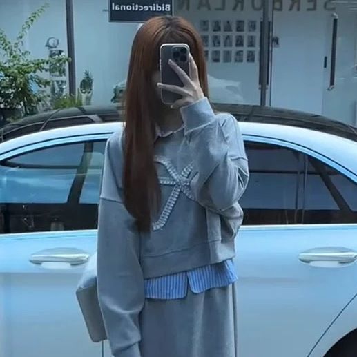 学院风减龄时尚穿搭套装女秋冬季加厚假两件卫衣半身长裙两件套裙|undefined