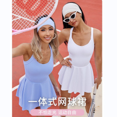2023 New Model International Trade Cross-border Sports Two-piece Shorts One-piece Tennis Skirt Bodysuit Fitness Yoga Wear Backless