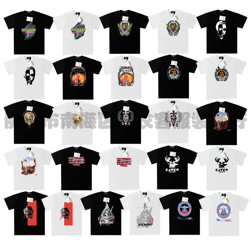 Niche Balmain Streetwear Trendy Tops American Retro High Street Fashion Short-Sleeve Versatile T-Shirt Collection
