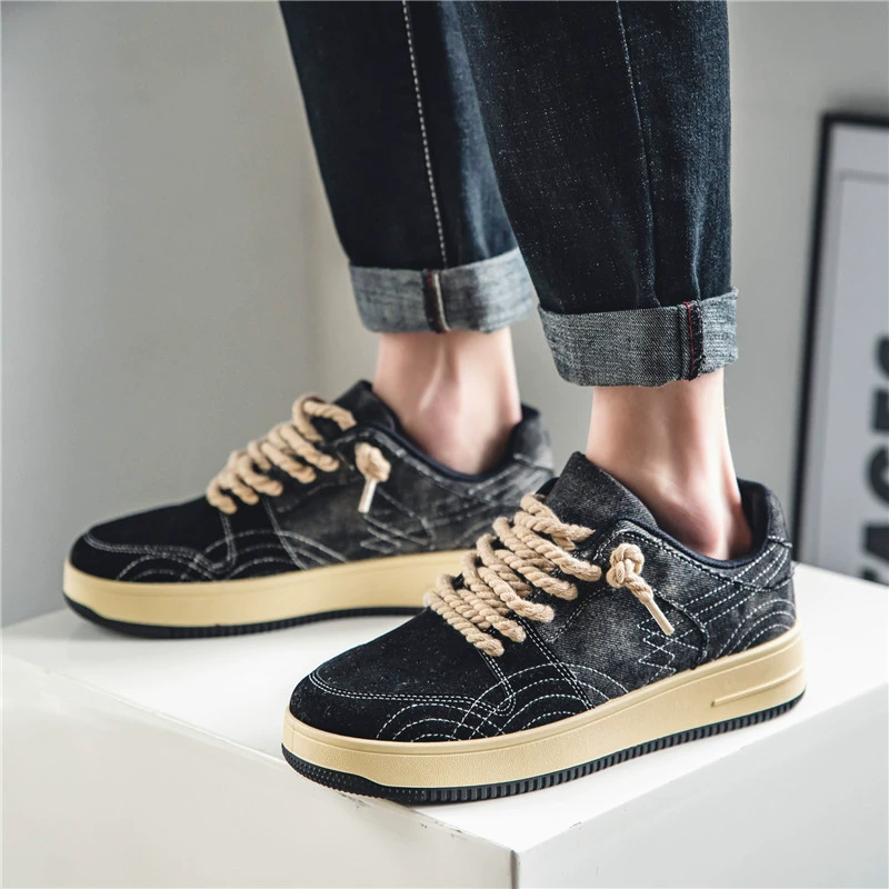 Унисекс кеды на платформе, повседневный дизайн с канатными шнурками, denim и чёрные, размеры 39–44