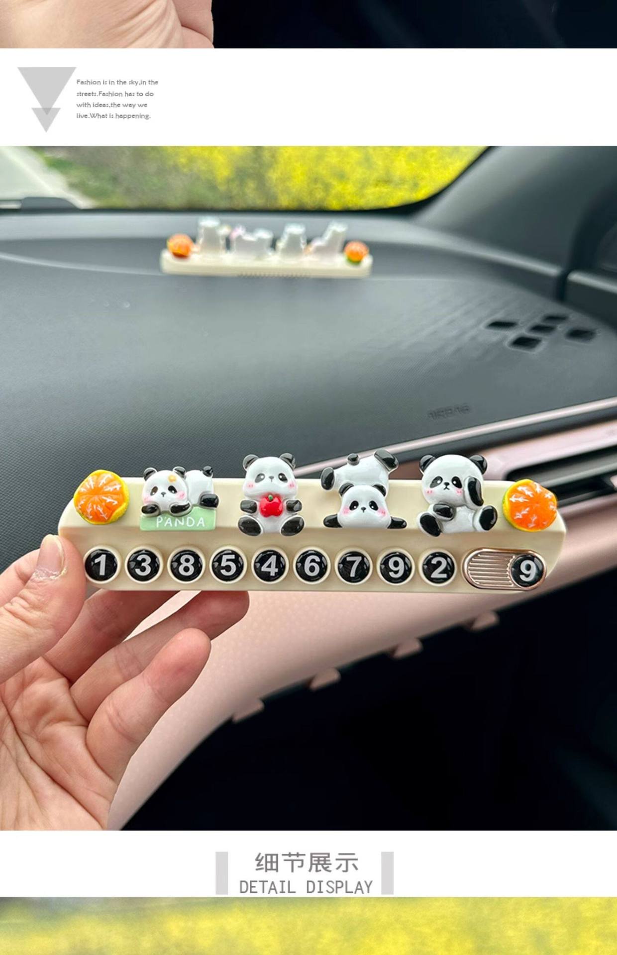 Temporary Parking Number Plate, Creative and Cute Panda Car Phone Number Plate, Car Interior Decoration, Moving Car Ornament