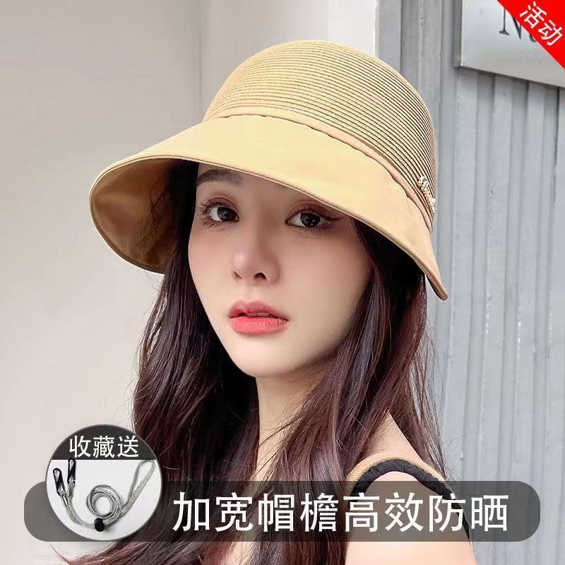 Verano sombrero de sombrero solar sombrero de pescador cúpula sombrero de mujer sombrero de gran brillo para mostrar la cara sombrero pequeño sombrero de protección solar sombrero de paja casual de moda