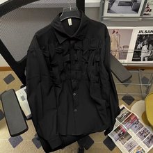 跨境2025春夏纯色编织设计师款衬衫韩版宽松长袖衬衣潮男宽松帅气