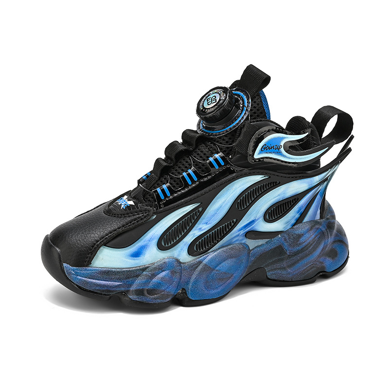 Zapatos para niños primavera y otoño 2025 nuevo botón giratorio zapatos deportivos para niños grandes zapatos de cuero impermeables para padres