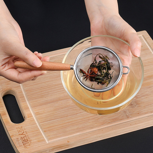 New product Wooden handle 304 stainless steel colander kitchen multi-purpose filter spoon hotel hot pot spoon wish Amazon