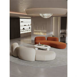 temu热销跨境风接待轻奢简约创意服装店奶油2024现代圆弧形沙发区