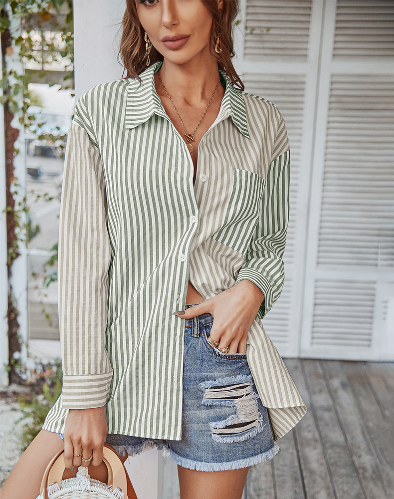 Long-Sleeved Loose Striped Shirt NSDY114678