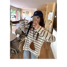 辣妹风德绒条纹长袖T恤2025秋冬新款宽松百搭设计感休闲上衣女潮