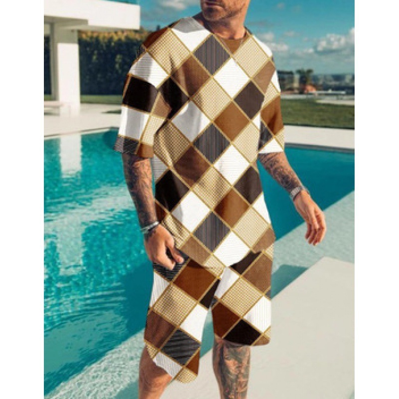 2023 verano transfronterizo camiseta 3D europea y americana manga corta pantalones cortos de dos piezas deportivos casuales para hombres