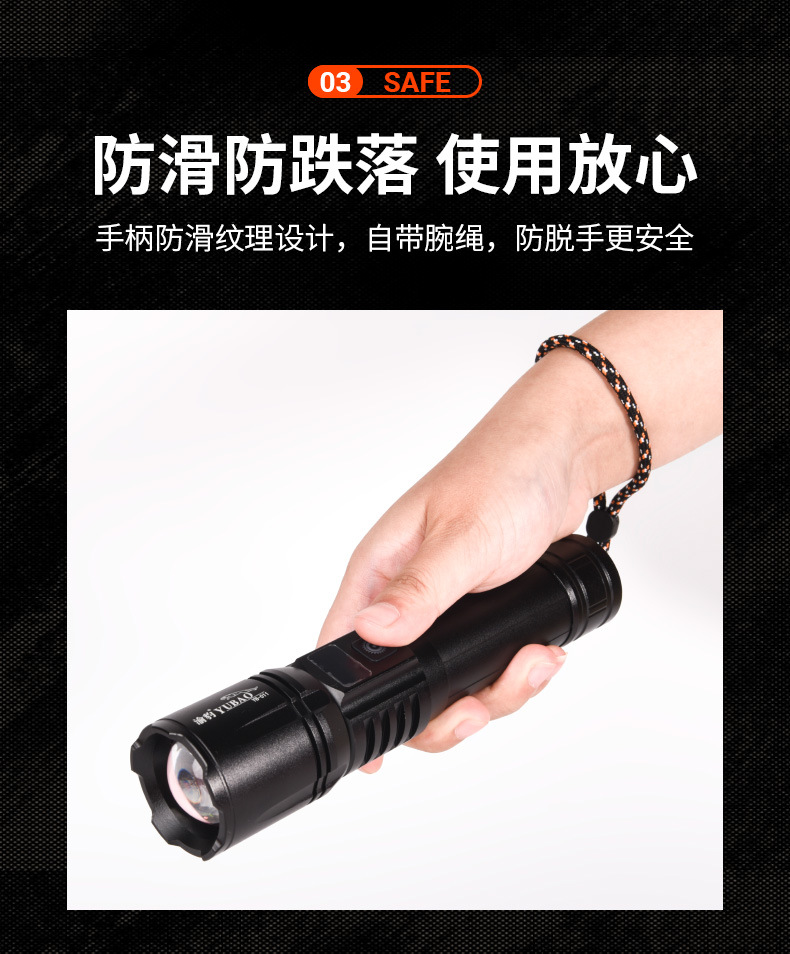 High-Power, Ultra-Bright, Long-Lasting Rechargeable Flashlight for Home and Outdoor Use, with Zoom and Spotlight Features, Wholesale