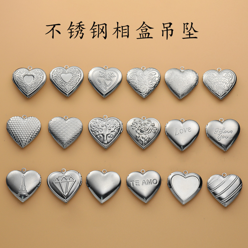 DIY Stainless Steel Photo Box Pendant in Stock, Various Heart-Shaped Titanium Steel Jewelry, Round and Square Photo Frame Accessories DIY Stainless Steel Photo Box Pendant in Stock, Various Heart-Shaped Titanium Steel Jewelry, Round and Square Photo Frame Accessories