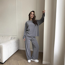 2025跨境亚马逊欧美秋冬新款时尚休闲女装长袖T恤纯色长裤套装女