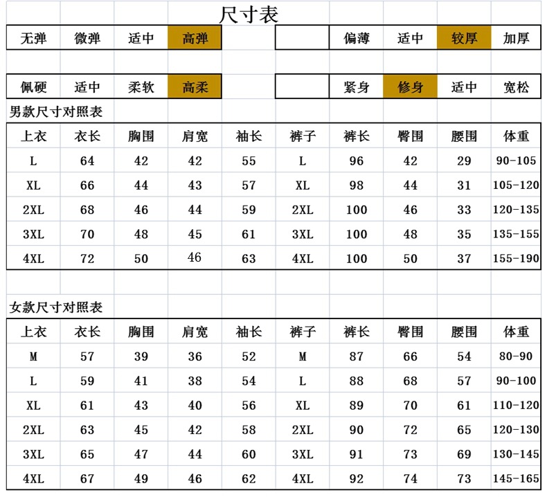 尺寸表男女