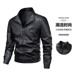 2025 New Leather Jacket Men's Jacket Spring New Stand Collar Leather Jacket Windproof Handsome Leather Jacket