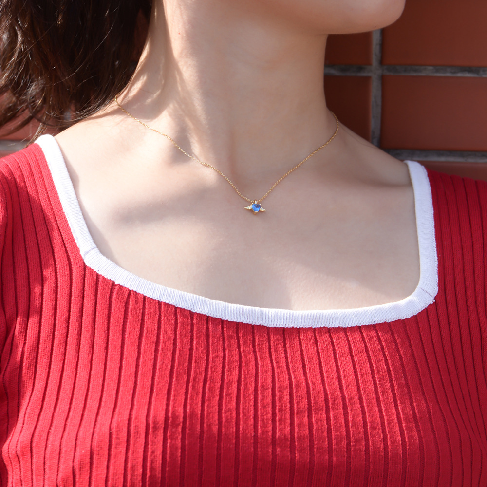 S925 plata Ángel alas collar niña rojo Joker nicho diseño alas corazón ZIRCON colgante clavícula cadena