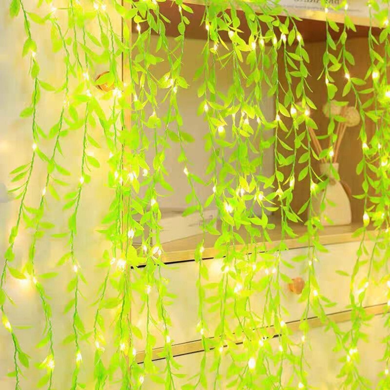 LED willow leaf string lights, summer cherry blossom vine lights, ins-style bedroom decoration, outdoor waterproof lighting decorative string lights